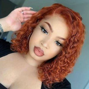 12” Inches 180% Density Ginger Orange 13x4 Lace Frontal Jerry Curly Human Hair W